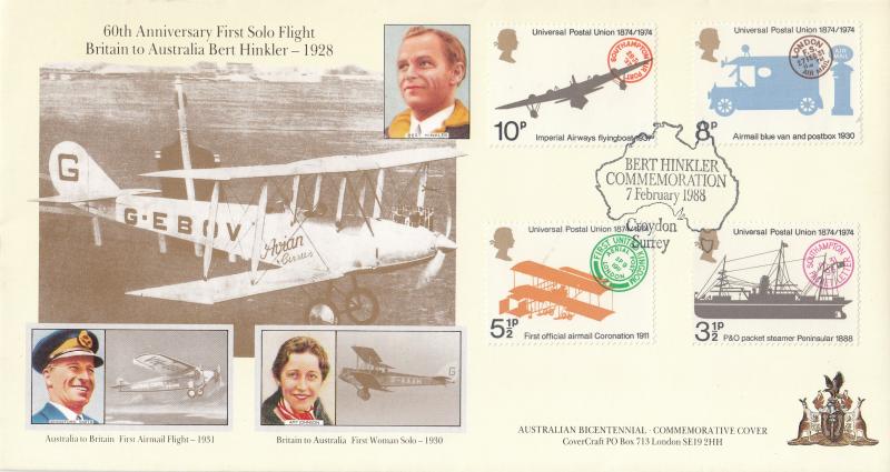 1988 (07) 60th Anniversary of the First Britain-Australia Solo Flight - Covercraft Commemorative Cover