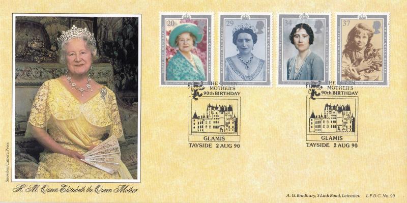 1990 (08) Queen Mother's 90th Birthday - Bradbury LFDC 90 'Glamis' Official