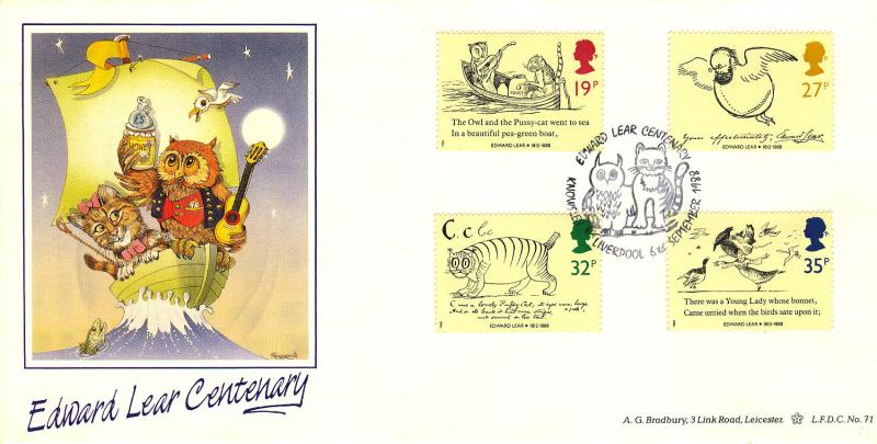 1988 (09) Edward Lear (Stamps) - Bradbury LFDC 71 Official