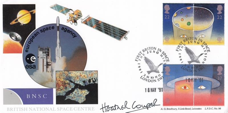 1991 (05) First Briton in Space, Juno Mission - Bradbury LFDC 96 Commemorative Cover - Signed by Heather Couper