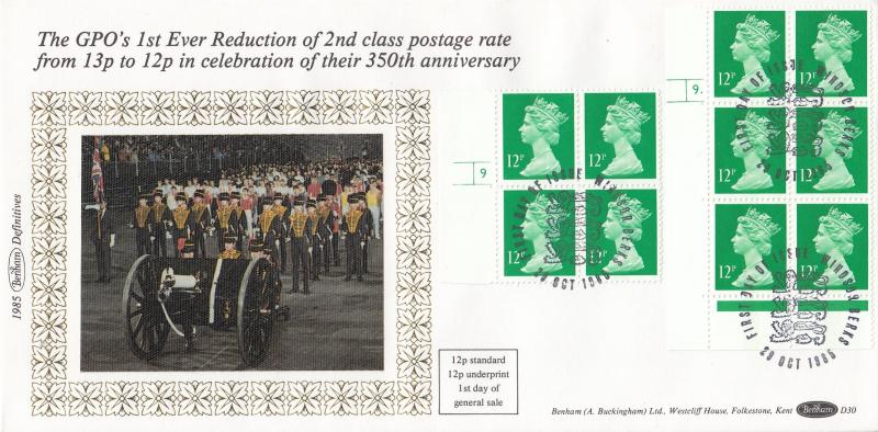 1985 (10) 2nd Class Price Reduction - Benham D30 - Standard & Star Underprint Cylinder Blocks - Windsor '3 Lions' H/S