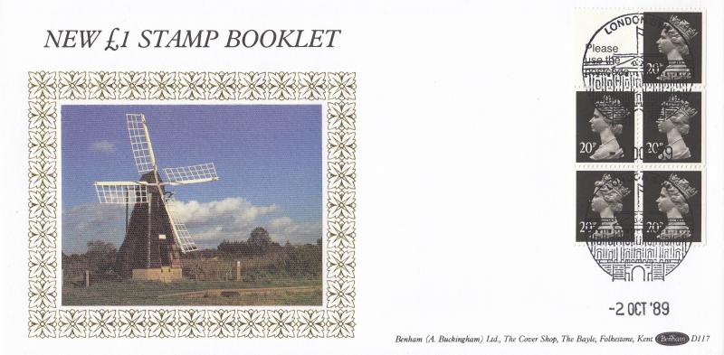 1989 (10) £1 Booklet - Benham D117 - London SW1 Buckingham Palace Front View Counter H/S