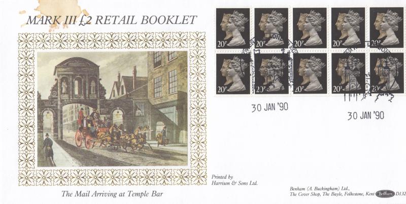 1990 (01) £2 Mark III Retail Booklet - Benham D132 - Tower of London Counter H/S (Faults)