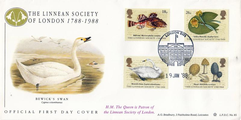 1988 (01) Linnean Society - Bradbury LFDC 65 Special - Buckingham Palace Philatelic Counter H/S