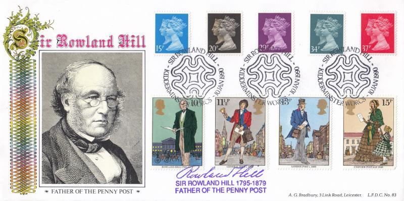 1990 (01) Penny Black (Stamps) - Bradbury LFDC 83 Rowland Hill, Kidderminster Official - With the 1979 Set