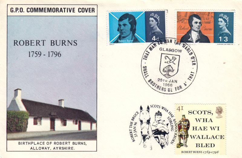 1966 (01) Robert Burns - Phosphor - GPO - Glasgow H/S (Large Format) - Doubled 1996 Burns Issue