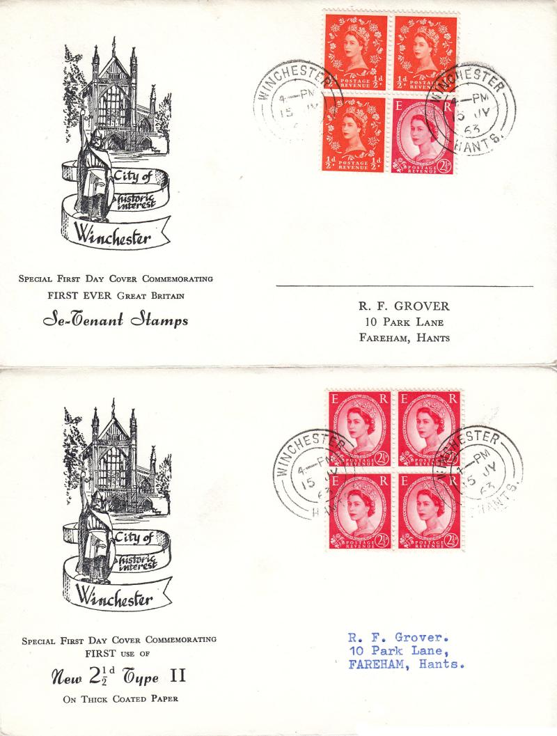 1963 (07) Winchester Se-Tenant Holiday Booklet - (Pair) - BOTH the ½d+2½d Pane AND the 4x2½d Panes - Winchester CDS