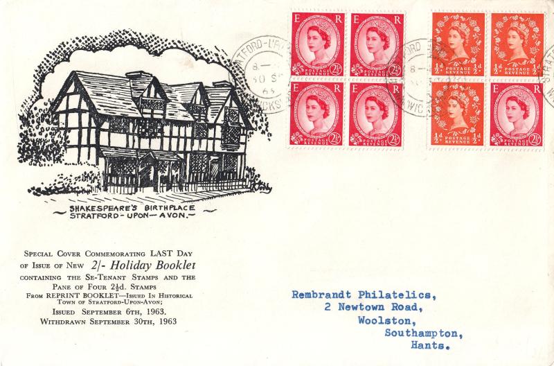 1963 (09) Re-Printed 2/- Holiday Booklet - Shakespeare's Birthplace Cover - BOTH Panes - Stratford-Upon-Avon CDS - But WITHDRAWAL Date