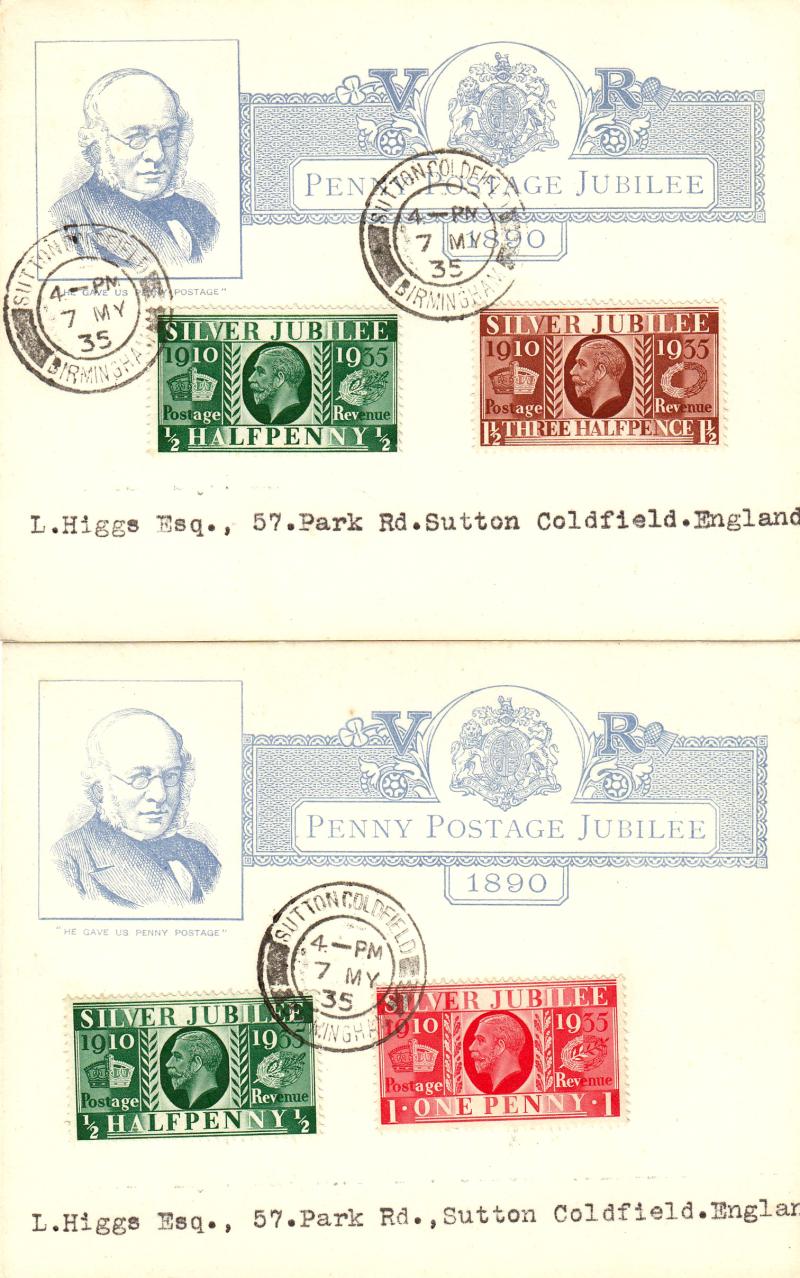 1935 (05) Silver Jubilee (Booklet) - Jubilee Postcards (Matching Pair) - Sutton Coldfield CDS