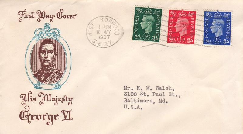 1937 (05) George V Definitives - Illustrated 'Brown & Green' Cameo Image Cover - West Norwood Wavy Line Slogan