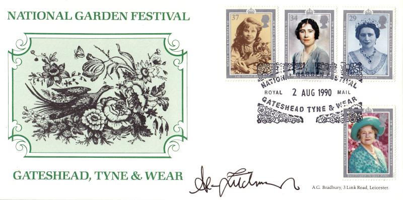 1990 (08) Queen Mother - Bradbury National Garden Festival cover (Green Image) - National Garden Festival H/S - Signed by Alan Titchmarsh