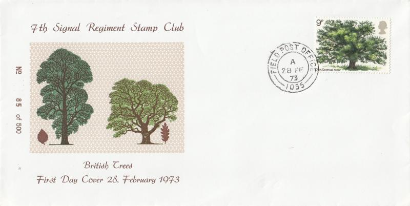 1973 (02) Trees (Oak) - 7th Signal Regiment Stamp Club Cover - Field PO 1035 CDS