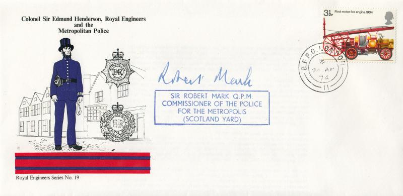 1974 (04) Fire Services - Royal Engineers 19 - 3½p - BFPO London 11 CDS - Signed by Sir Robert Mark