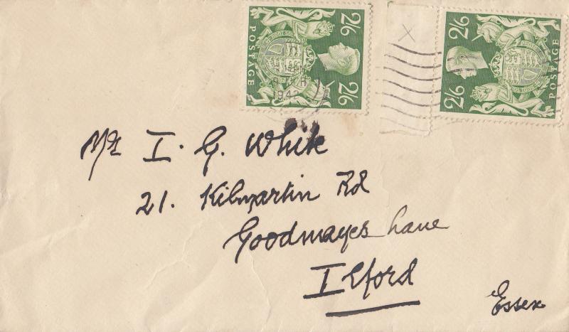 1942 (03) 2/6d Yellow-Green Arms High Value - Sydenham & Corlett Cover - Ilford Wavy Line Slogan