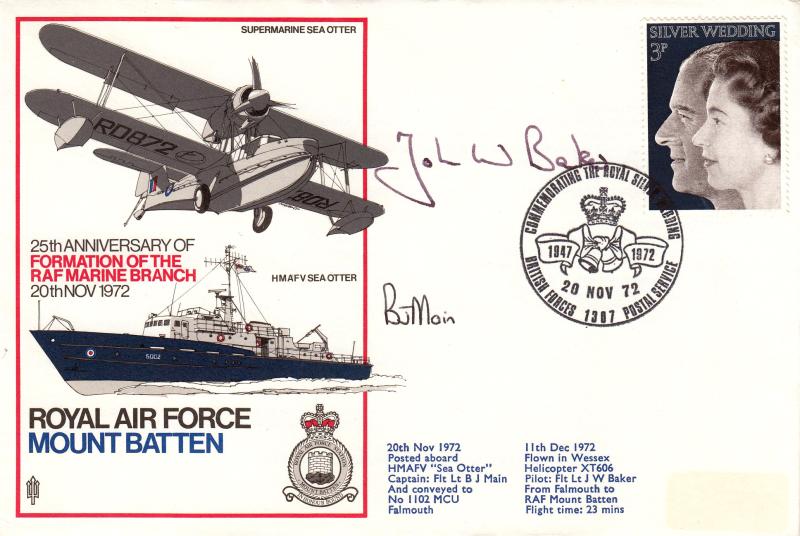 1972 (11) Silver Wedding - RAF Mountbatten (Supermarine Sea Otter) Official - Signed Flt Lt Main & Flt Lt Baker