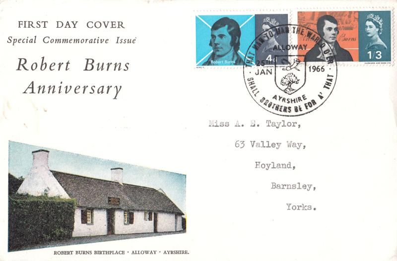 1966 (01) Robert Burns - Ord - Connoisseur Birthplace Cover - Alloway H/S (Large Format)