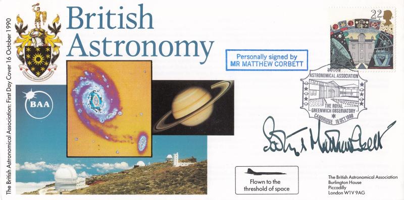 1990 (10) Astronomy - Cambridge British Astronomical Association (Greenwich Observatory) Official - 22p - Signed by Matthew Corbett (And Sooty)