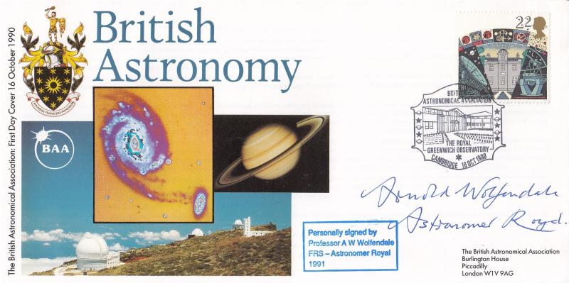 1990 (10) Astronomy - Cambridge British Astronomical Association (Greenwich Observatory) Official - 22p - Signed by Professor Arnold Wolfendale