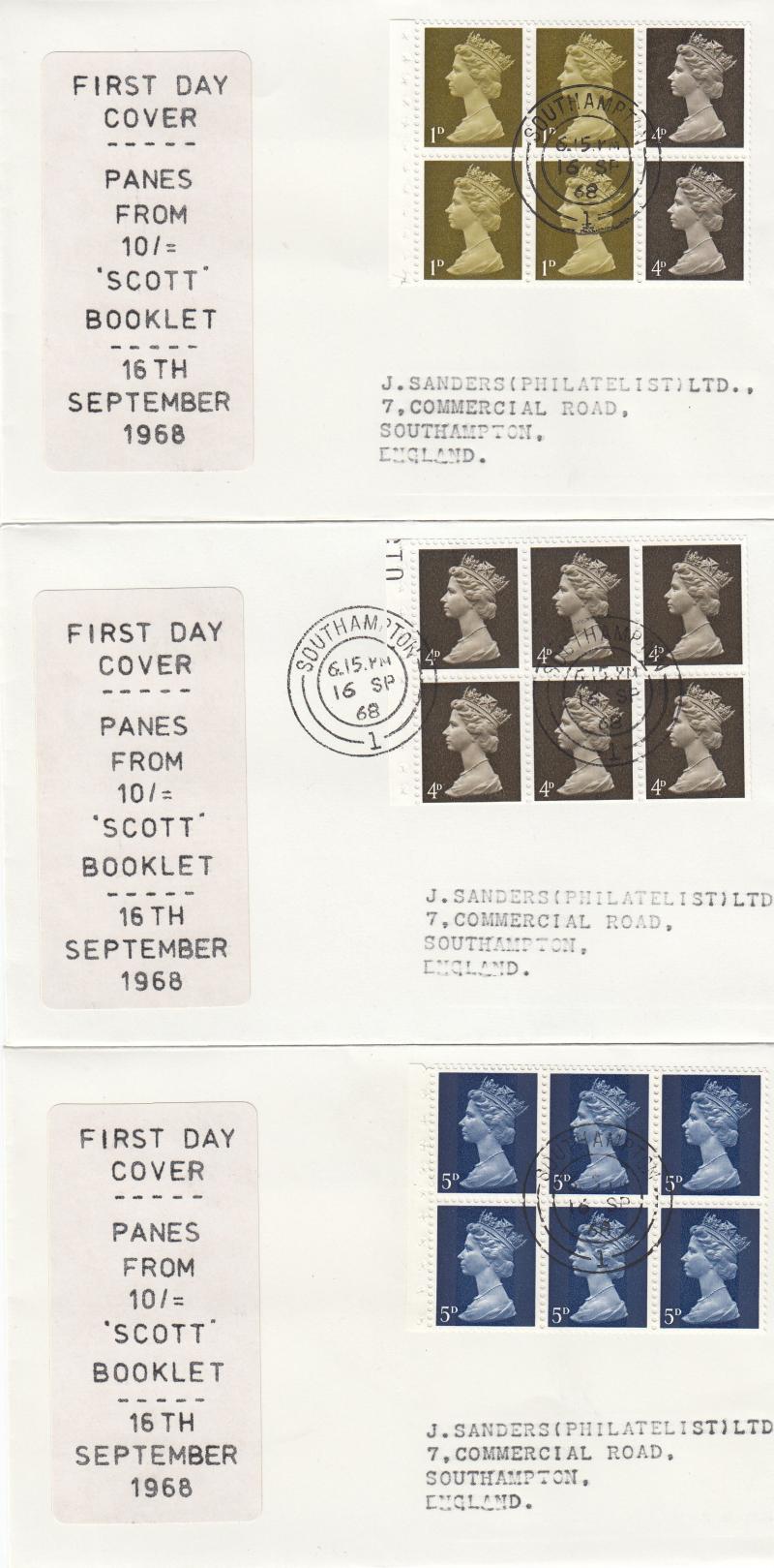 1968 (09) 10/- Scott Explorers Booklet - Sanders Text Covers - All Three Panes - Southampton CDS
