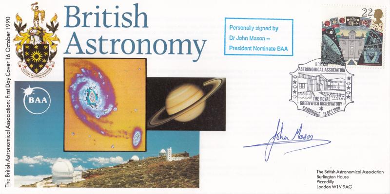 1990 (10) Astronomy - Cambridge British Astronomical Association (Greenwich Observatory) Official - 22p - Signed by Dr John Mason