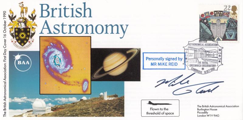 1990 (10) Astronomy - Cambridge British Astronomical Association (Greenwich Observatory) Official - 22p - Signed by Mike Reid