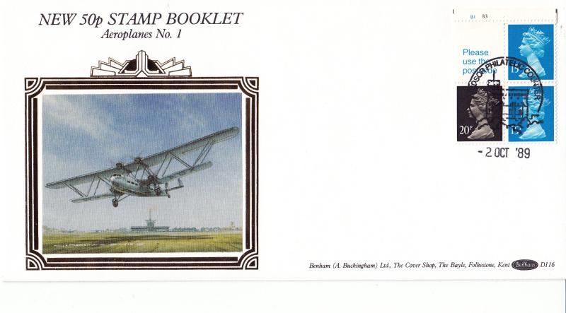 1989 (10) 50p Stamp Booklet - Benham D116 - Windsor Counter H/S (Cylinder No Version)