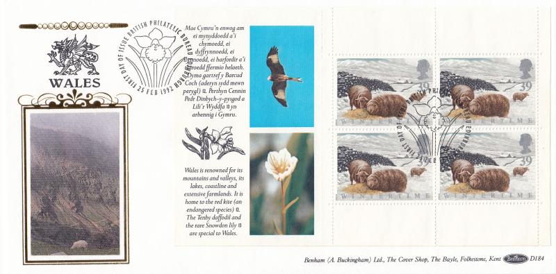 1992 (03) Wales PSB Book - Benham D184 - Four Covers - Four H/S's