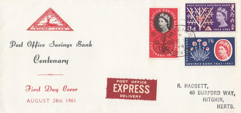 1961 (08) Post Office Savings Bank (POSB) - North Herts Stamp Club Cover - Hitchin CDS
