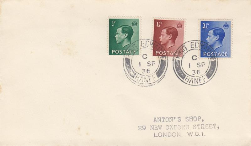 1936 (09) Edward VIII Definitives - Plain Cover - King Edward, Banff CDS