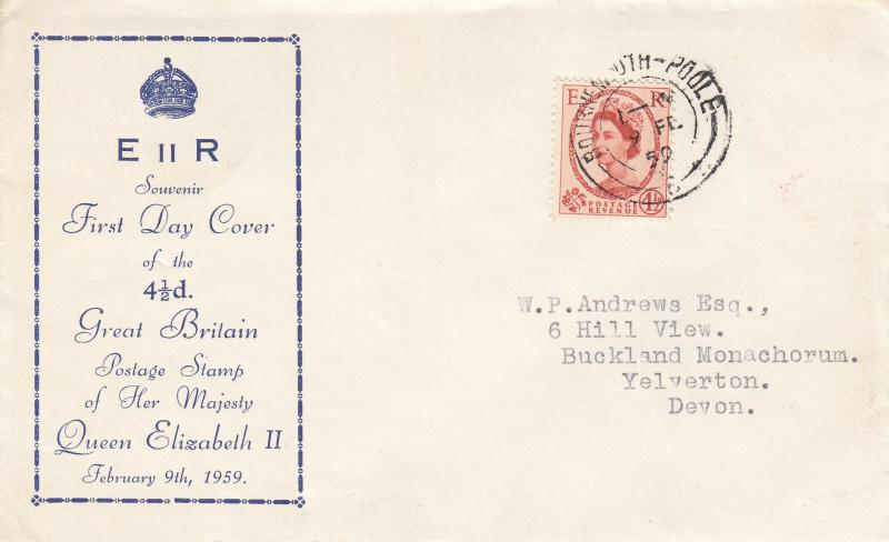 1959 (02) 4½d Chestnut - Blue Crown & Text Cover - Bournemouth-Poole CDS