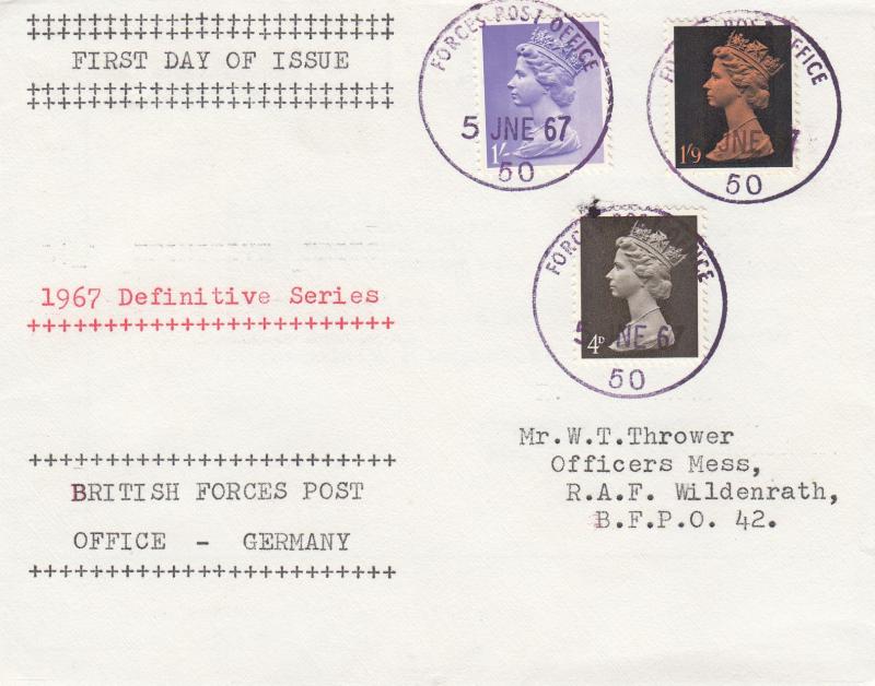 1967 (06) Definitives (4d+1/-+1/6d) - Anglo-German Plain Cover - Forces PO 50 CDS