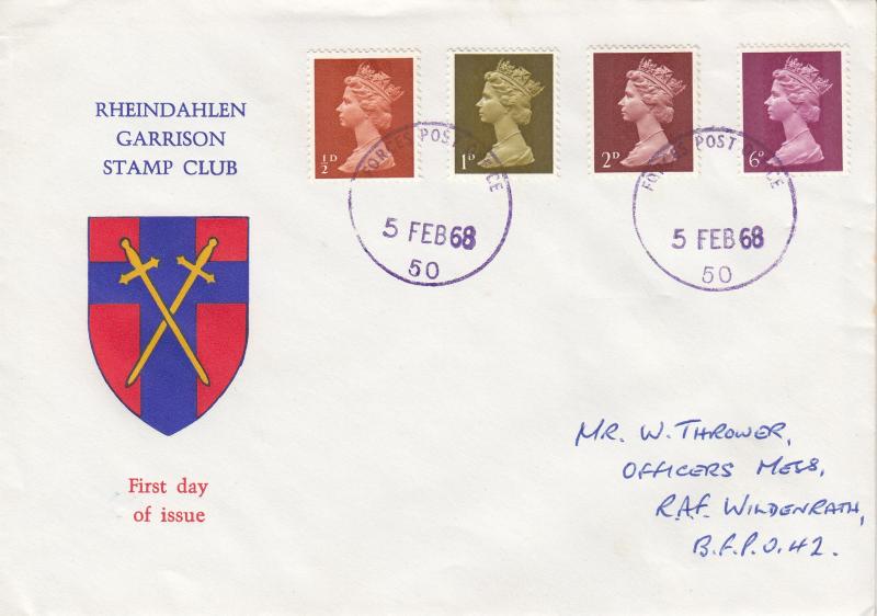 1968 (02) Low Value Machin Definitives (½d-1d-2d-6d) - Rheindahalen Garrison Stamp Club Cover - Forces Po 50 CDS