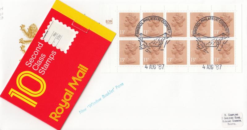 1987 (08) 2nd Class 'Window Booklet' GI1 - RM - Bristol Counter H/S (Cylinder No Version)