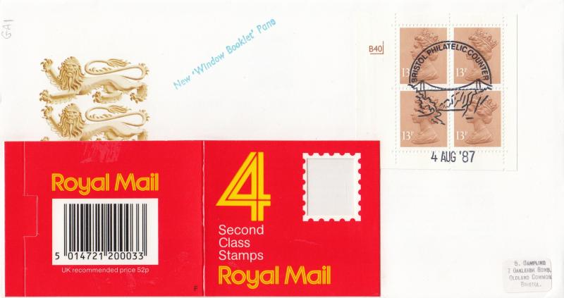 1987 (08) 4x2nd Class 'Window Booklet' GA1 - RM - Bristol Counter H/S (Cylinder No Version)