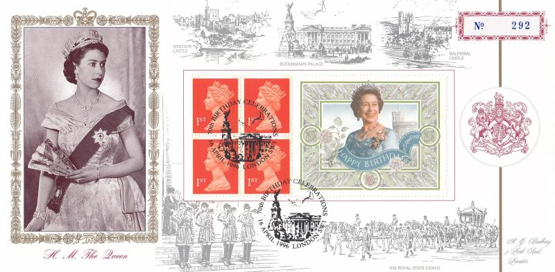 1996 (04) Queen's 70th Birthday Label - Bradbury 'London SW1' Official
