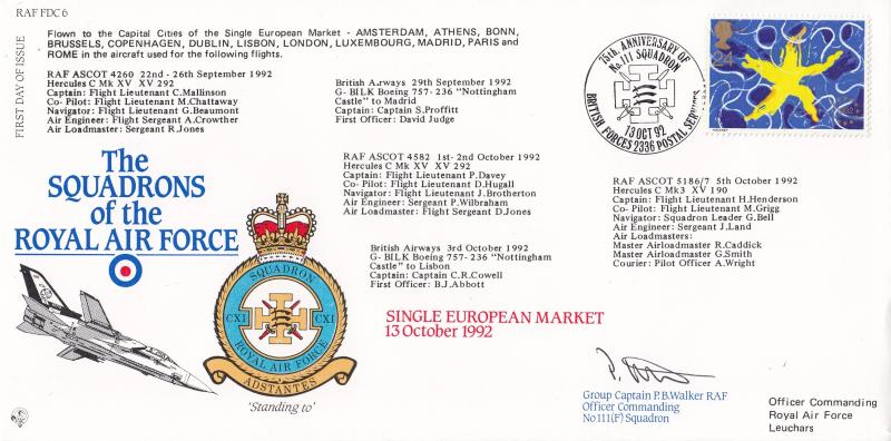1992 (10) Single Market - RAF FDC 6 - No 111 Squadron BF2336PS Official