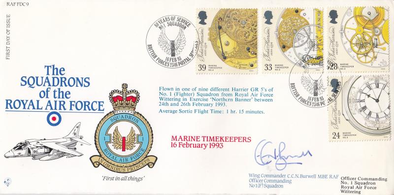 1993 (02) Marine Timekeepers - RAF FDC 9 - No 1 Squadron BF2346PS Official