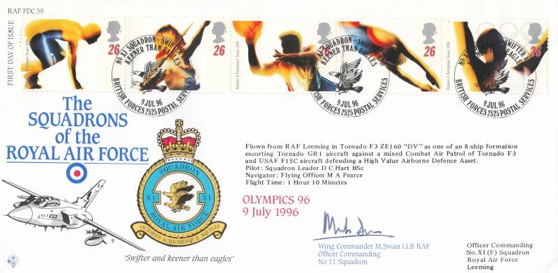1996 (07) Olympics - RAF FDC 39 - No XI Squadron BF2525PS Official