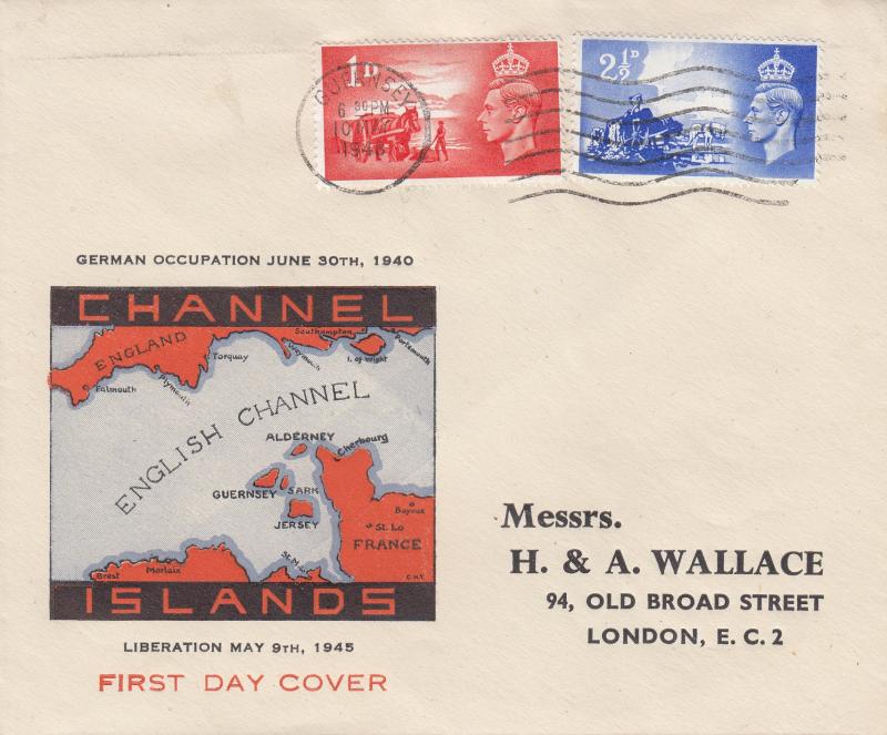 1948 (05) Channel Islands Liberation - Wallace 'English Channel' Cover - Guernsey Wavy Line Slogan