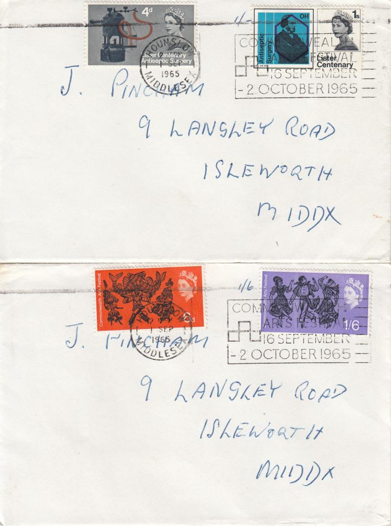 1965 (09) Arts & Lister - Pair of matching Plain Covers - Commonwealth Arts Festival Slogan