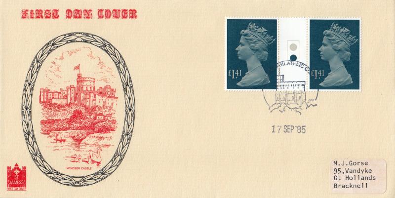 1985 (09) £1.41 High Value Parcel Stamp - St James's Cover - Traffic Light Gutter Pair - Windsor Counter H/S