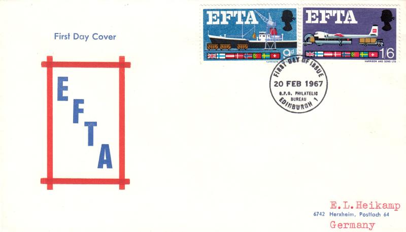 1967 EFTA - German 'Red Frame, Blue Text' Cover - Ord - Edinburgh FDI