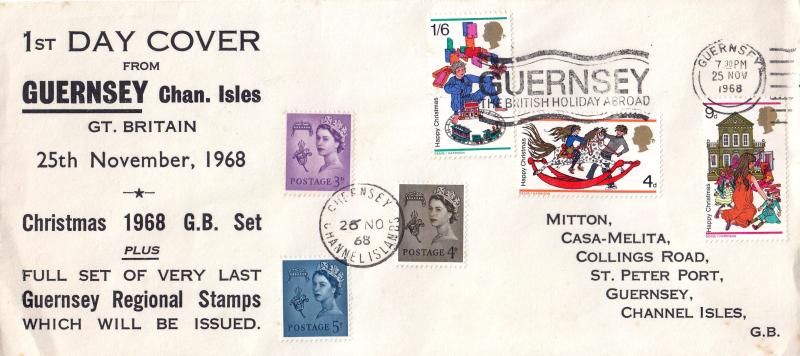 1968 (11) Christmas - Guernsey 'Mitton' Cover - Guernsey, The British Holiday Abroad Slogan