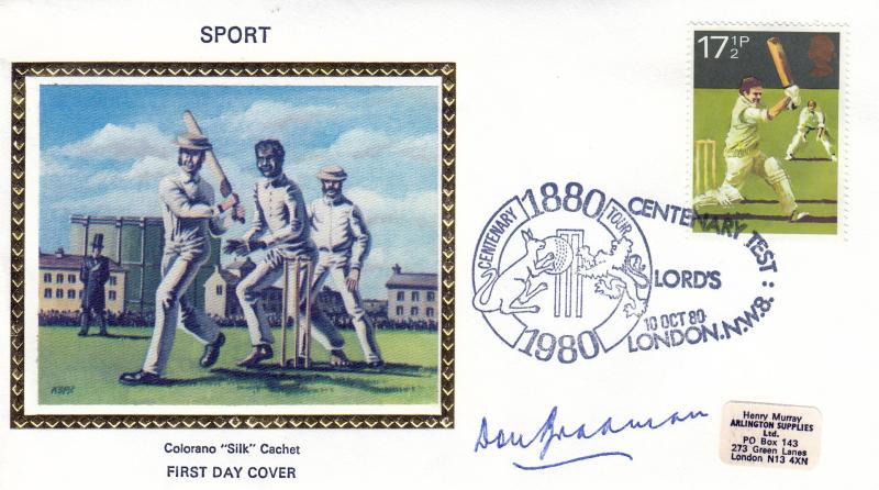 1980 (10) Sports - Colorano Silk - 17½p - Centenary Tour, NW8 H/S - Signed by the late Don Bradman