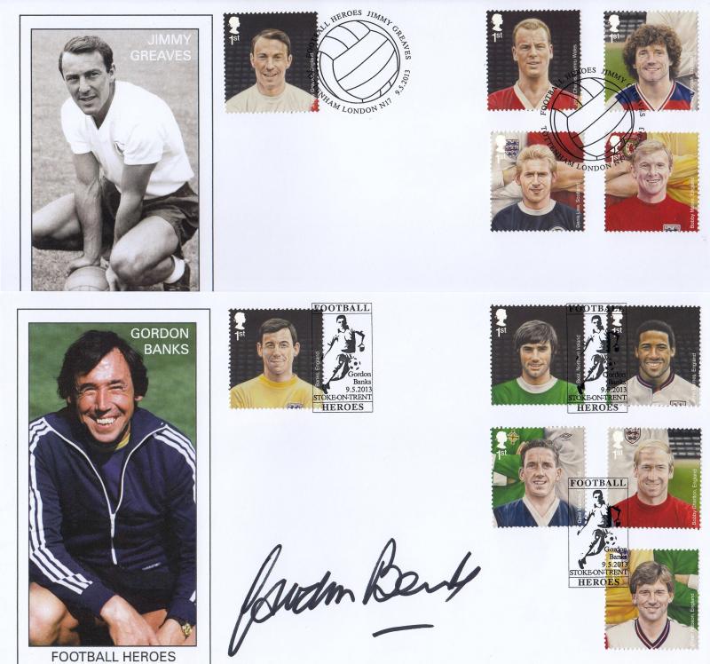 2013 (05) Football Heroes (Stamps) - PAIR of Internet Official's - One signed by Gordon Banks