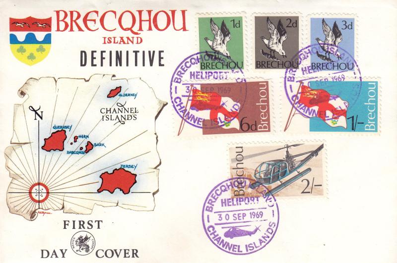 1969 (10) Post Office Technology - Wessex - Brecqhou Island Definitives + Southampton FDI (5d)