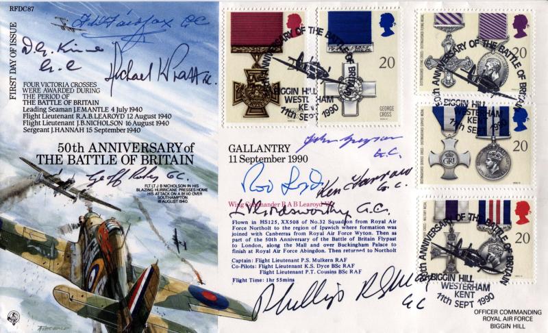 1990 (09) Gallantry - Forces RFDC 87 - Biggin Hill, Westerham H/S - Multi Signed by EIGHT George Cross Cross Winners + ONE Victoria Cross Winner