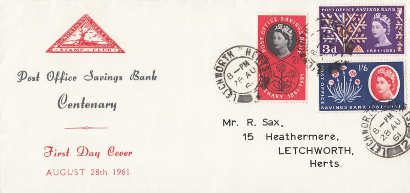 1961 (08) Post Office Savings Bank (POSB) - North Herts Stamp Club Cover - Letchworth CDS