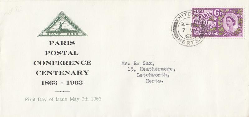 1963 (05) Paris - North Herts Stamp Club Cover - Non Phosphor - Hitchin CDS