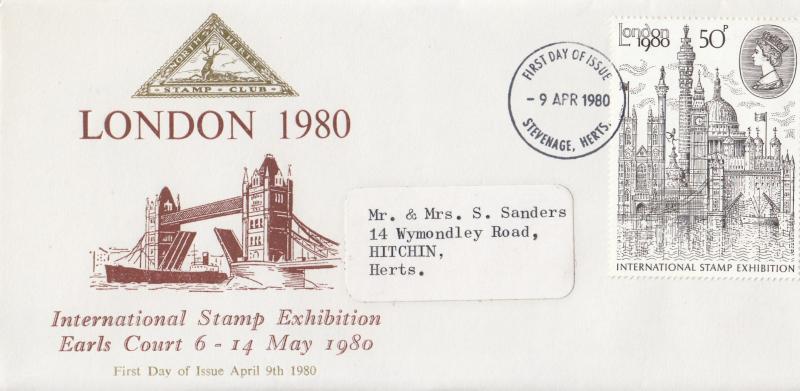 1980 (04) London 50p - North Herts Stamp Club Cover - Stevenage FDI